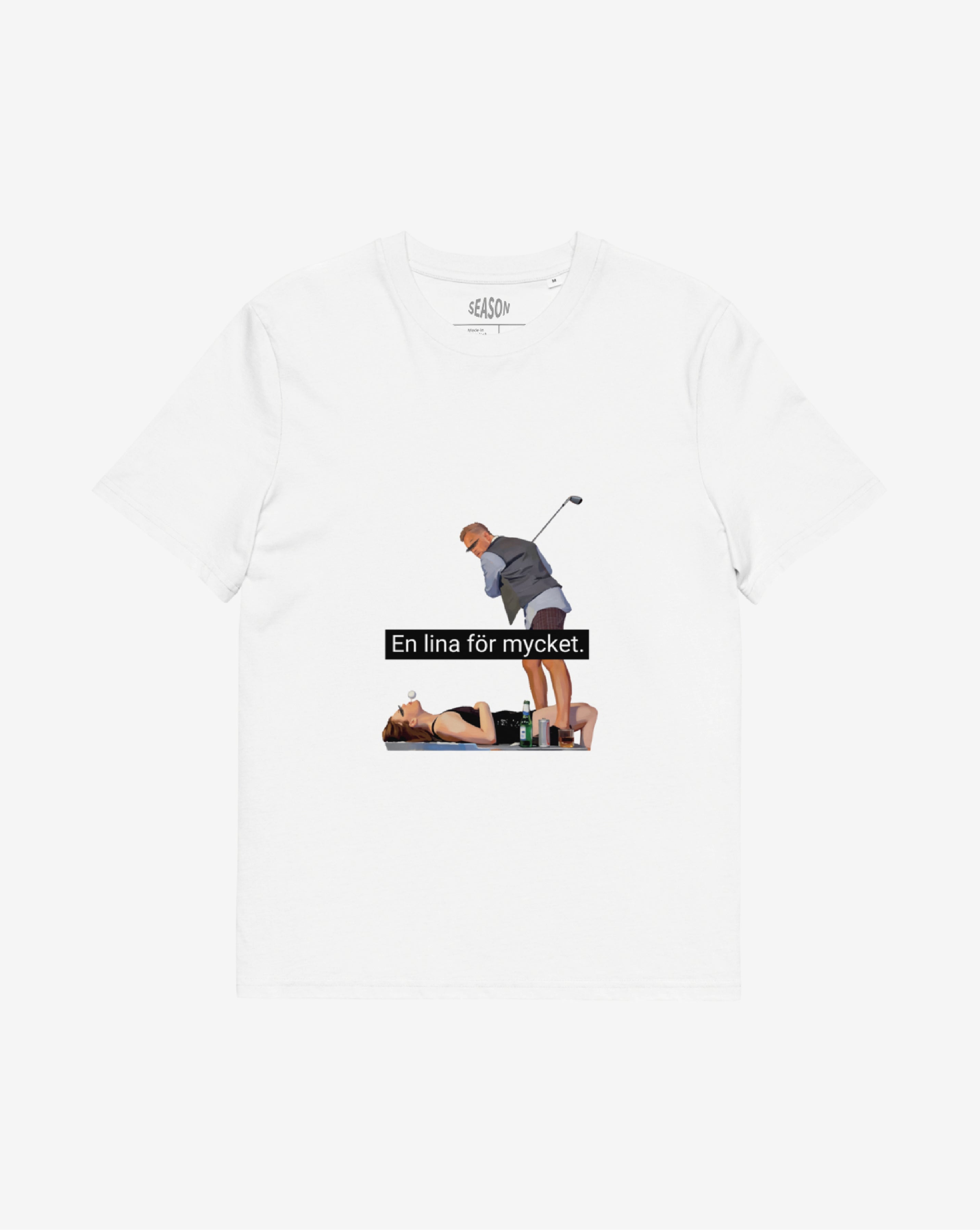 En lina för mycket T-shirt – statement merch från Season